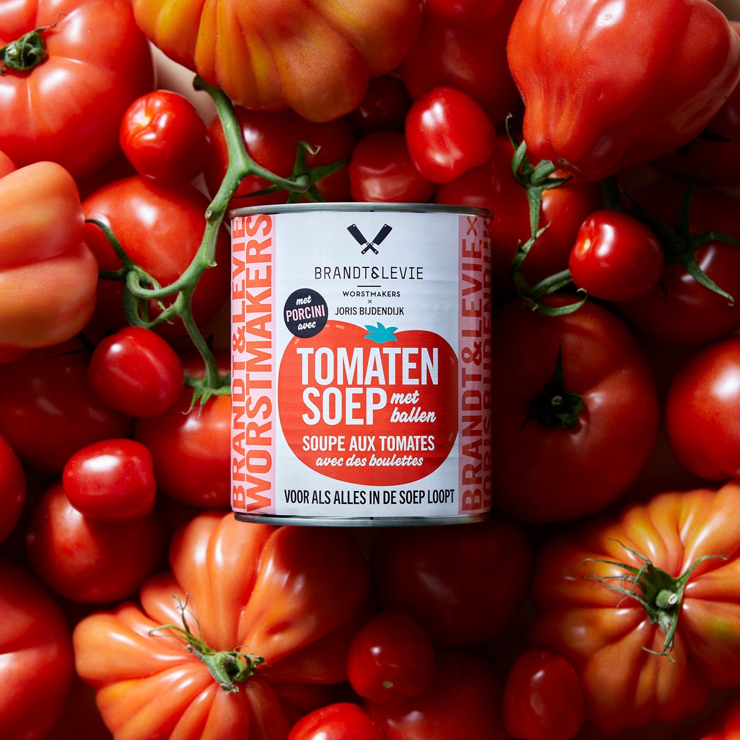 Brandt & Levie - eet beter vlees - goed gehouden varkens - samuel levie - joris bijdendijk - amsterdam - tomatensoep - snert - soep uit blik - venkelworst - tomaten - porcini - soep
