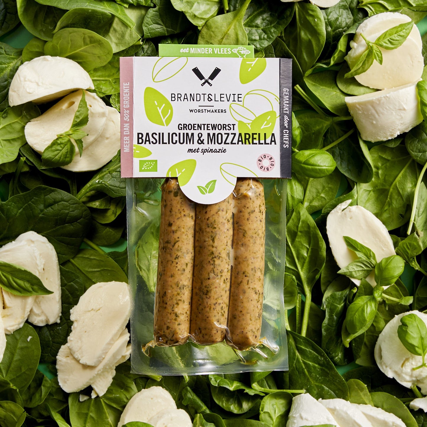 Groenteworst Basilicum & Mozzarella met Spinazie