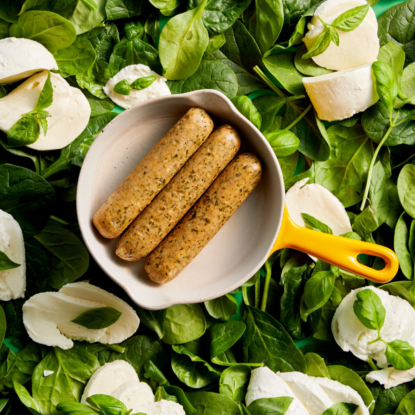 Groenteworst Basilicum & Mozzarella met Spinazie