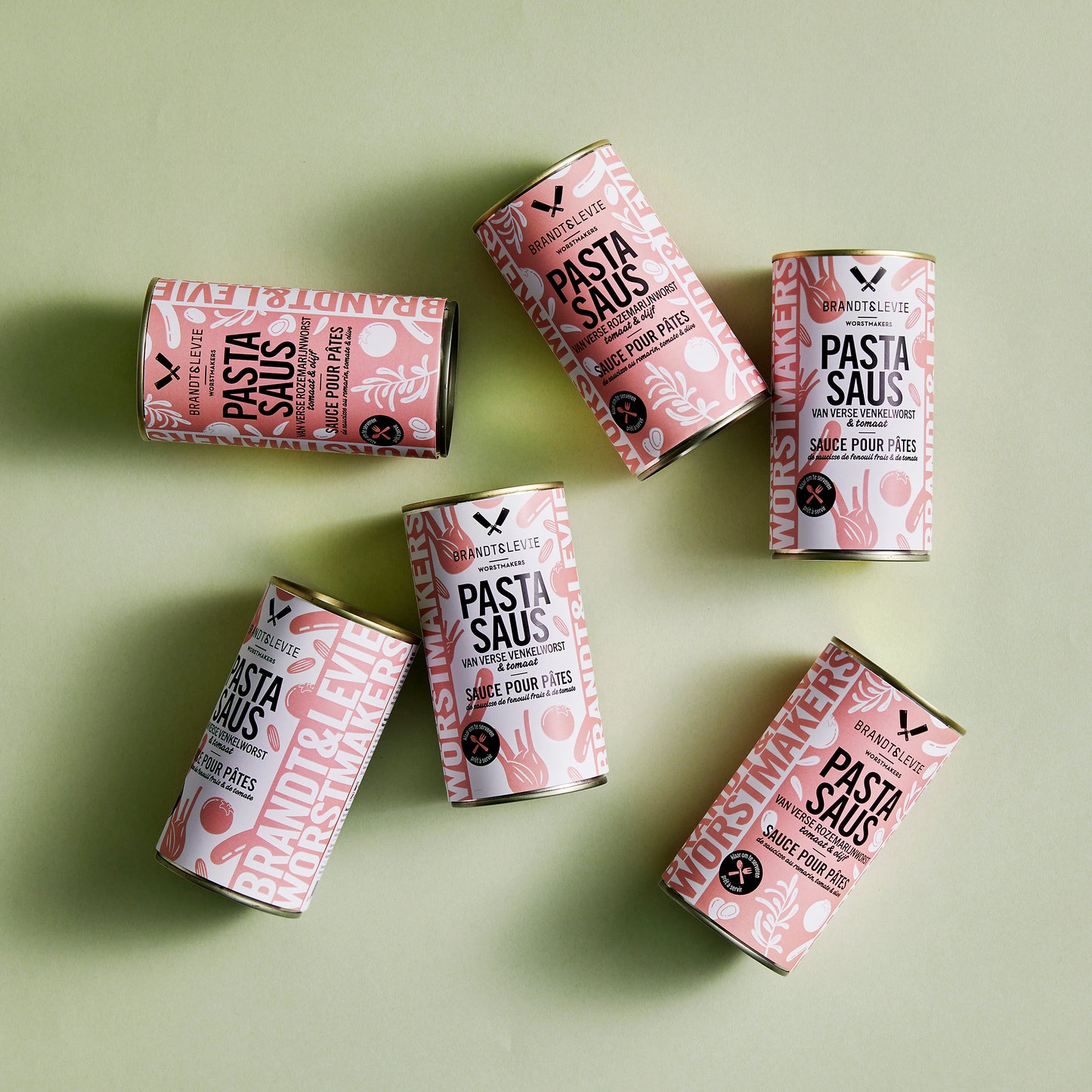 Brandt & Levie - eet beter vlees - goed gehouden varkens - pink label - pastasaus - ragu - bolognese - kant en klaar - culinair - venkelworst - rozemarijnworst - tomatensaus - blik