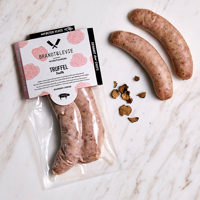 Brandt & Levie - eet beter vlees - goed gehouden varkens - verse worst - saucisson - pink label - gold label - braadworsten - worst pakket gegaarde worst - braadworst - bbq worst - bqq spies - varkens worst - worst box - truffel