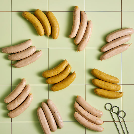 Brandt & Levie - bbq worst - bbq box - eet beter vlees - goed gehouden varkens - cheddar & jalapeño - bbq spies - milde curry - naturel